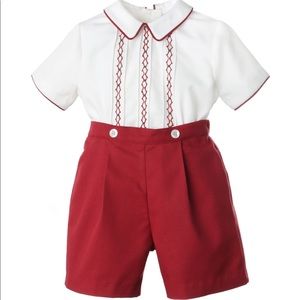 NWT Luli & Me 6 mos Burgundy Hand Embroidered Bobby Suit